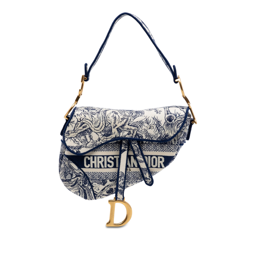 Pre-Loved Dior Embroidered Canvas Toile de Jouy Saddle Bag